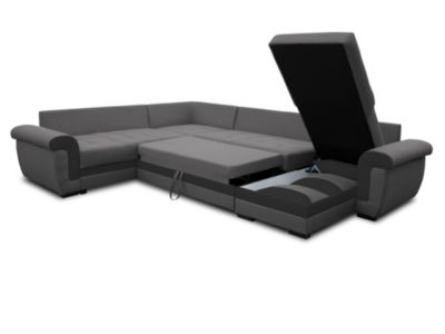 Henry - canapé panoramique d'angle réversible - 7 places - convertible avec coffre - en tissu et PU - Best Mobilier
