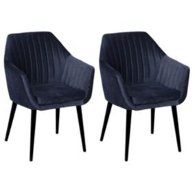 HETA - Lot de 2 Fauteuils Bleu Nuit Piètement Noir