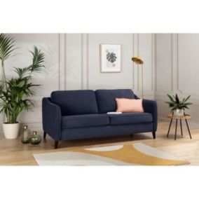 HEXAGONE Canapé convertible couchage express - 3 places - Velours bleu nuit - 182 x 85 x 97 cm -