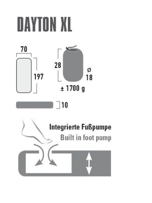 High Peak Dayton XL, matelas pneumatique gonflable léger, pompe à pied intégrée