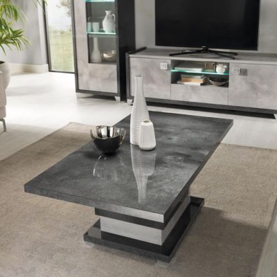 HOFFMAN - Table Basse à Pied Central Gris Aspect Pierre