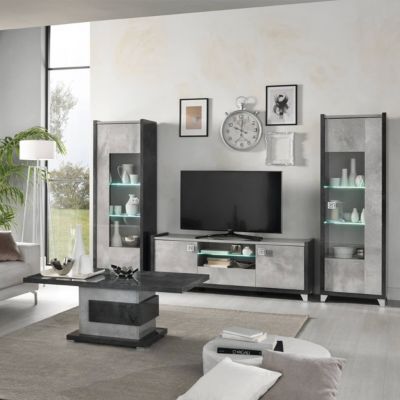 HOFFMAN - Table Basse à Pied Central Gris Aspect Pierre