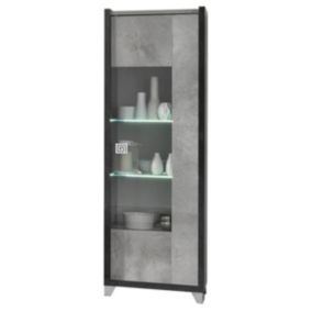 HOFFMAN - Vitrine 1 Porte Réversible Gris Aspect Pierre avec Led