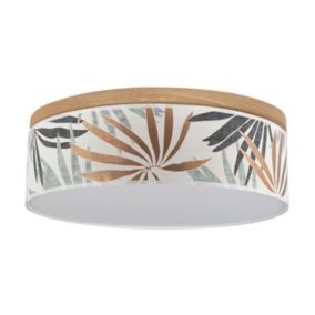 Hoja Plafonnier Incl. 1xLED Intégrée 1650lm 2700K 18W Pin Teinté Brun/Abat-jour Papier peint Multicolore