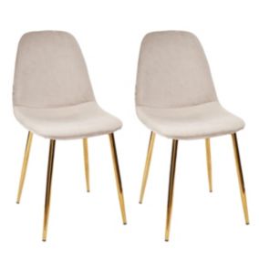 HOLLA - Lot de 2 Chaises Taupe Motif Ecailles Piétement Gold