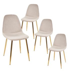 HOLLA - Lot de 4 Chaises Taupe Motif Ecailles Piétement Gold