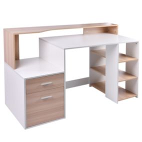 HOMCOM Bureau Informatique multimédia Design Multi-rangements 137 L x 55 l x 92 H cm chêne Blanc