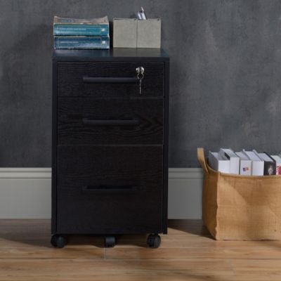 HOMCOM Caisson de bureau rangement bureau sur roulettes 3 tiroirs 1 verrouillable 1 trieur à dossiers MDF panneaux particules noir