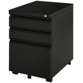 HOMCOM Caisson de Bureau Rangement Bureau sur Roulettes 3 Tiroirs Verrouillables 39l x 48P x 60H cm noir