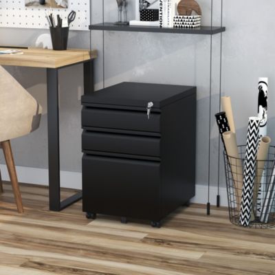 HOMCOM Caisson de Bureau Rangement Bureau sur Roulettes 3 Tiroirs Verrouillables 39l x 48P x 60H cm noir