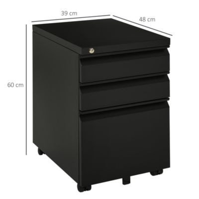 HOMCOM Caisson de Bureau Rangement Bureau sur Roulettes 3 Tiroirs Verrouillables 39l x 48P x 60H cm noir