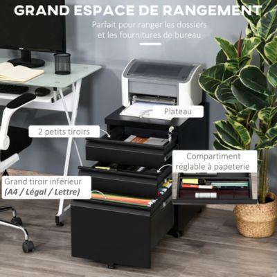 HOMCOM Caisson de Bureau Rangement Bureau sur Roulettes 3 Tiroirs Verrouillables 39l x 48P x 60H cm noir