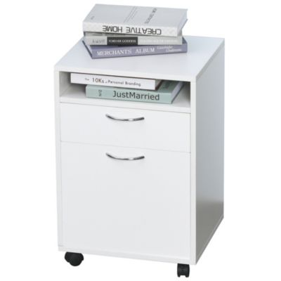 HOMCOM Caisson de bureau rangement bureau sur roulettes tiroir placard niche panneaux particules blanc