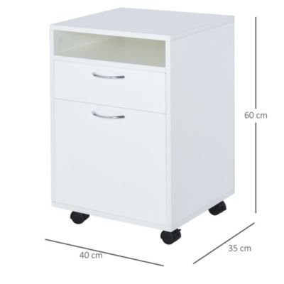 HOMCOM Caisson de bureau rangement bureau sur roulettes tiroir placard niche panneaux particules blanc