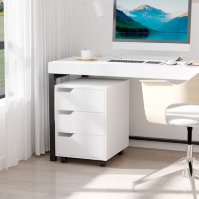 HOMCOM Caisson de bureau rangement sur roulettes 3 tiroirs verrouillables 40 x 50 x 57,5 cm MDF blanc