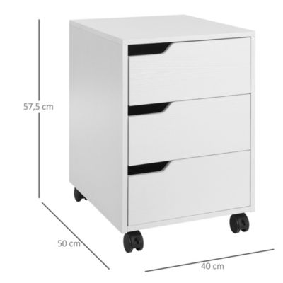 HOMCOM Caisson de bureau rangement sur roulettes 3 tiroirs verrouillables 40 x 50 x 57,5 cm MDF blanc