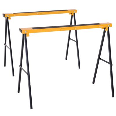 HOMCOM Lot de 2 tréteaux pliables compactes poignée transport dim. 100L x 50l x 76H cm surface antidérapante métal noir jaune