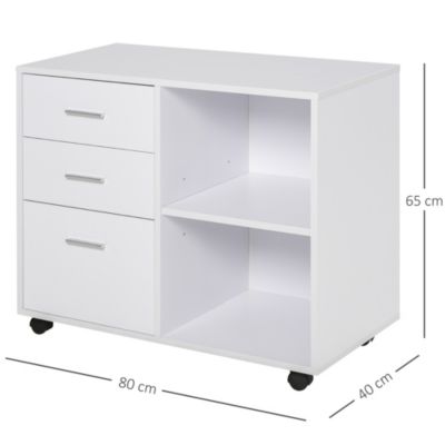 HOMCOM Support d'imprimante organiseur bureau caisson 3 tiroirs + 2 niches + grand plateau panneaux particules blanc