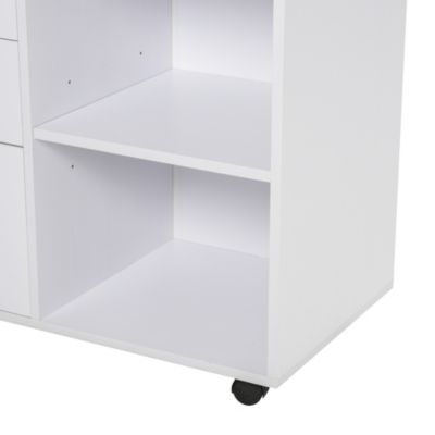 HOMCOM Support d'imprimante organiseur bureau caisson 3 tiroirs + 2 niches + grand plateau panneaux particules blanc