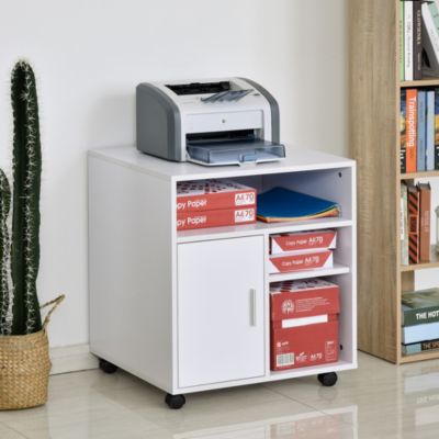 Meuble Imprimante 3 Niveaux à Roulettes GOPLUS - Hauteur Réglable 65/77 Cm, Style Industriel, Charge 20 Kg Par étagère