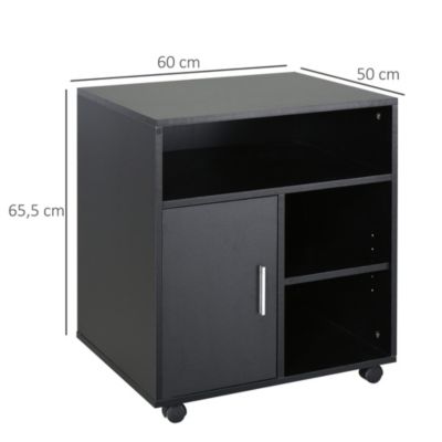 HOMCOM Support d'imprimante organiseur bureau caisson placard porte 3 niches + grand plateau panneaux particules noir