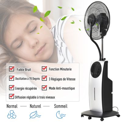 Ventilateur Colonne HOMCOM 45W Oscillant 70° Minuterie 12H 4 Modes 3 Vitesses - Noir