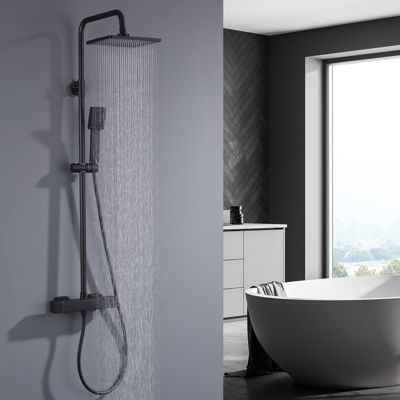 Homelody Système De Douche Noir Encastré Avec Fonction Anti-brûlure, Douche De Tête à Effet Pluie De 30 X 30 Cm, Douchette, Corps En Laiton