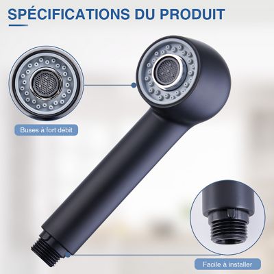 Homelody Douchette Robinet Noir Rétractable Mitigeur Evier Cuisine 2 Jets Douchette Remplacement pour Robinet de Cuisine ou Lavabo