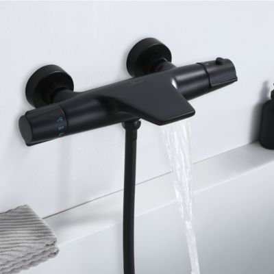 Homelody Robinet de Baignoire Thermostatique Noir, Design Cascade, Sécurité Anti-brûlure, Laiton
