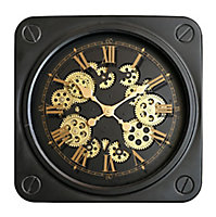 Horloge carrée noire et dorée 45 x 45 cm