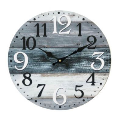 Horloge Murale Blanc Gris Bleu Mdf Shabby Rond 33,8x33,8x4