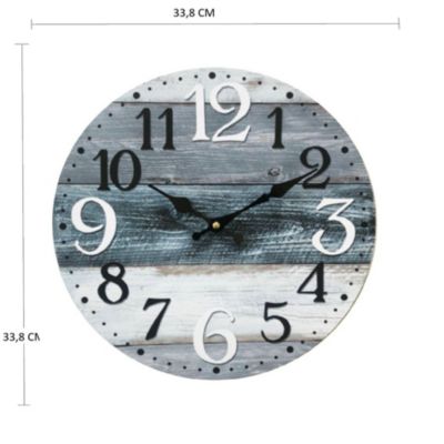 Horloge Murale Blanc Gris Bleu Mdf Shabby Rond 33,8x33,8x4