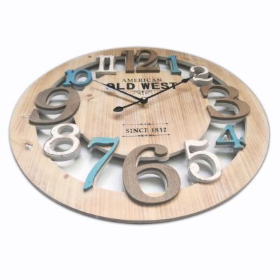 Horloge Murale Bois Bleu Blanc Design Urban 50x50x4,5