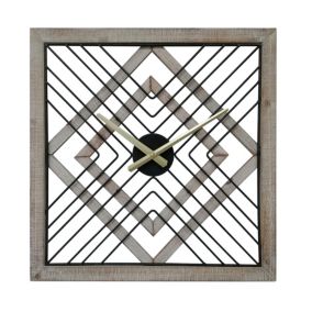Horloge Murale Carrée en Métal Mdf Noir Brun Style Moderne