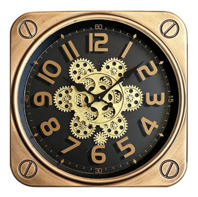Horloge murale carrée noire et dorée 35 x 35 cm