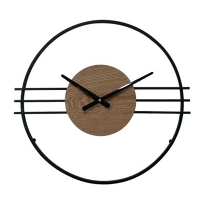 Horloge Murale Design Moderne Mdf Métal Noir Brun 50 cm