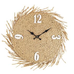 Horloge Murale Grand en Bois Paille, Beige, Style Rustique pour Cuisine Salon 45 cm