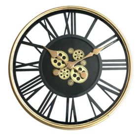 Horloge murale mécanique noir et or ⌀54 cm