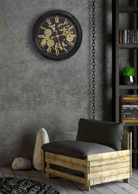 Horloge murale noire et dorée Ø 52 cm