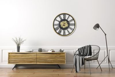 Horloge murale noire et dorée Ø 80 cm