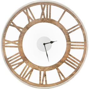 Horloge Murale Ronde D 51CM avec Couvercle en Verre Anti-poussiere et Crochet de Suspension-Conception Silencieuse Or