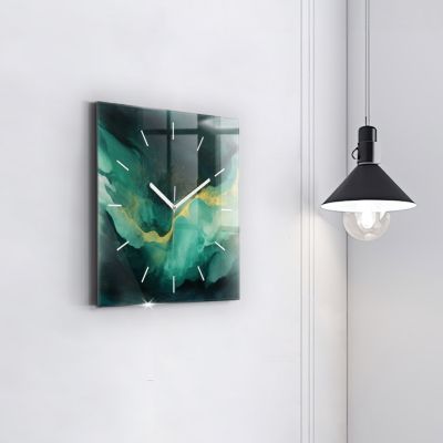 Horloge murale Wallfluent 30x30 cm Aiguilles blanches Marbre vert 1 pcs