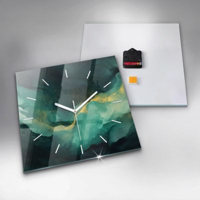 Horloge murale Wallfluent 30x30 cm Aiguilles blanches Marbre vert 1 pcs
