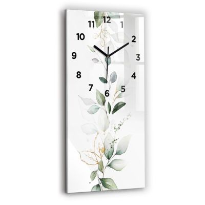 Horloge murale Wallfluent 30x60 cm Avec chiffres Aiguilles noires Abstraction feuillage 1 pcs