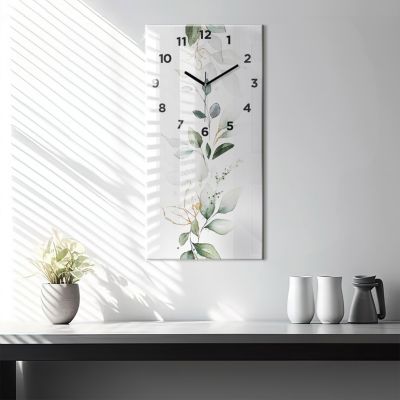 Horloge murale Wallfluent 30x60 cm Avec chiffres Aiguilles noires Abstraction feuillage 1 pcs