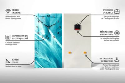 Horloge murale Wallfluent 30x60 cm Avec chiffres Aiguilles noires Abstraction feuillage 1 pcs