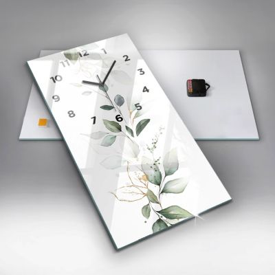 Horloge murale Wallfluent 30x60 cm Avec chiffres Aiguilles noires Abstraction feuillage 1 pcs