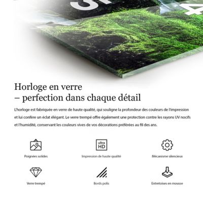 Horloge murale Wallfluent 30x60 cm Avec chiffres Aiguilles noires Abstraction feuillage 1 pcs