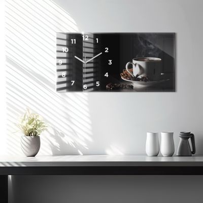 Horloge murale Wallfluent 60x30 cm Avec chiffres Aiguilles blanches Tasse de café 1 pcs