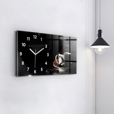 Horloge murale Wallfluent 60x30 cm Avec chiffres Aiguilles blanches Tasse de café 1 pcs